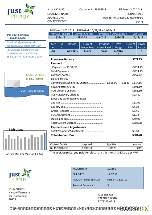 Germany Just Energy utility bill